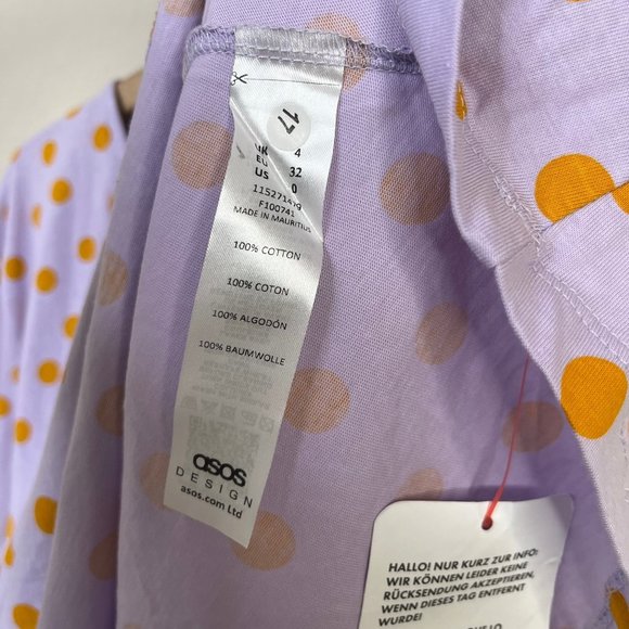 ASOS Design Women's Baby Doll Dress Size 0 Lilac Polka Dot Tie Oversized - Picture 12 of 12